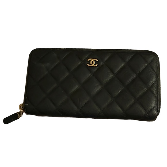 CHANEL Handbags - CHANEL Black Wallet (Yellow interior)